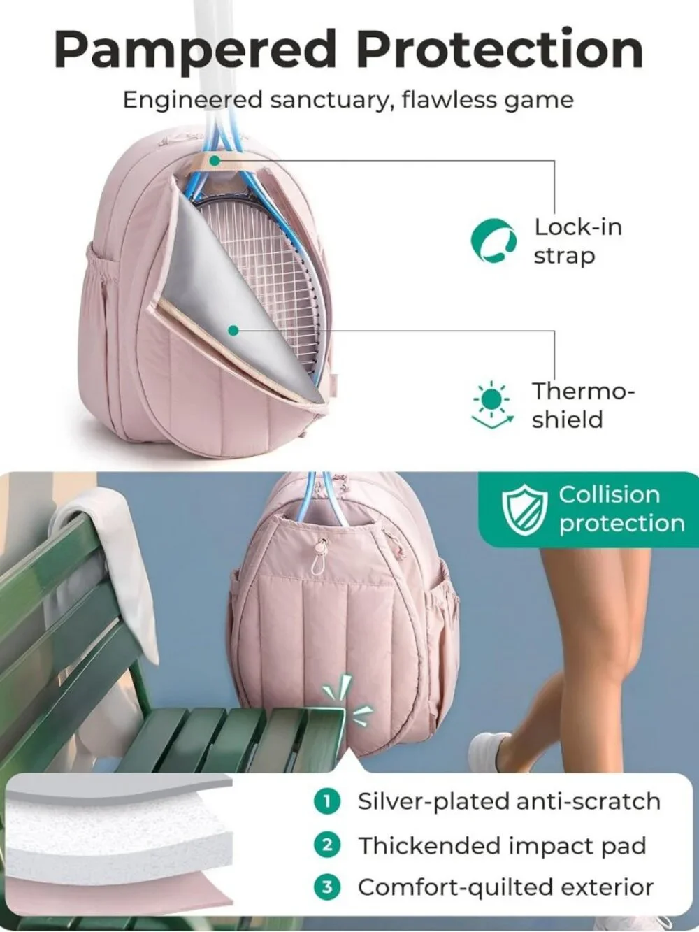 Stylish Quilted Tennis Gym Bag & Laptop Backpack for Women - Perfect for